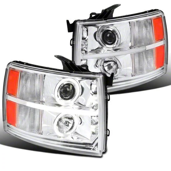 Dual Halo V2 Projector Headlights; Chrome Housing; Clear Lens (07-14 Silverado 2500 HD)