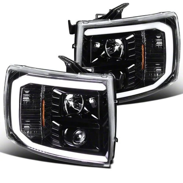 LED C-Bar Projector Headlights; Jet Black Housing; Clear Lens (07-14 Silverado 2500 HD)