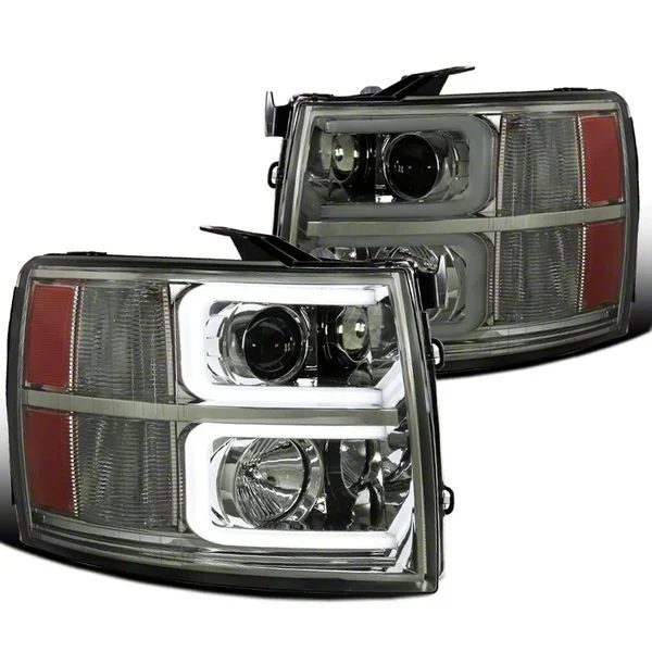 LED DRL Projector Headlights; Chrome Housing; Smoked Lens (07-14 Silverado 2500 HD)