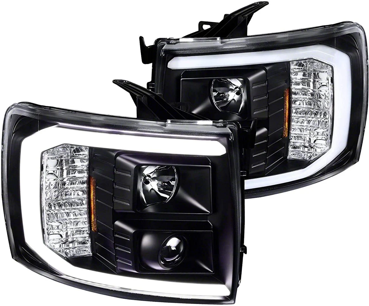 LED C-Bar Projector Headlights; Matte Black Housing; Clear Lens (07-14 Silverado 2500 HD)