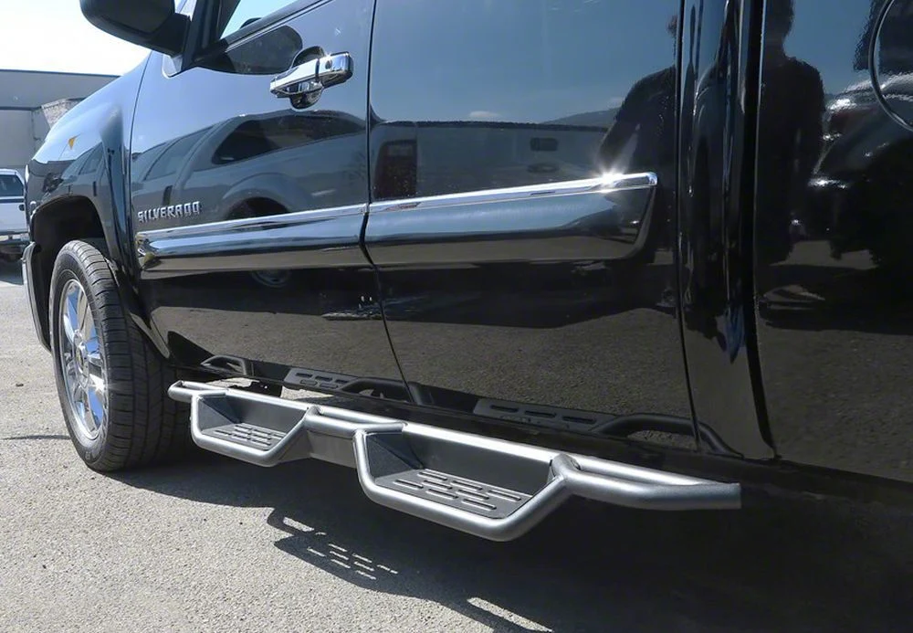 Round Tube Drop Style Nerf Side Step Bars; Black (07-19 Silverado 2500 HD Extended/Double Cab)