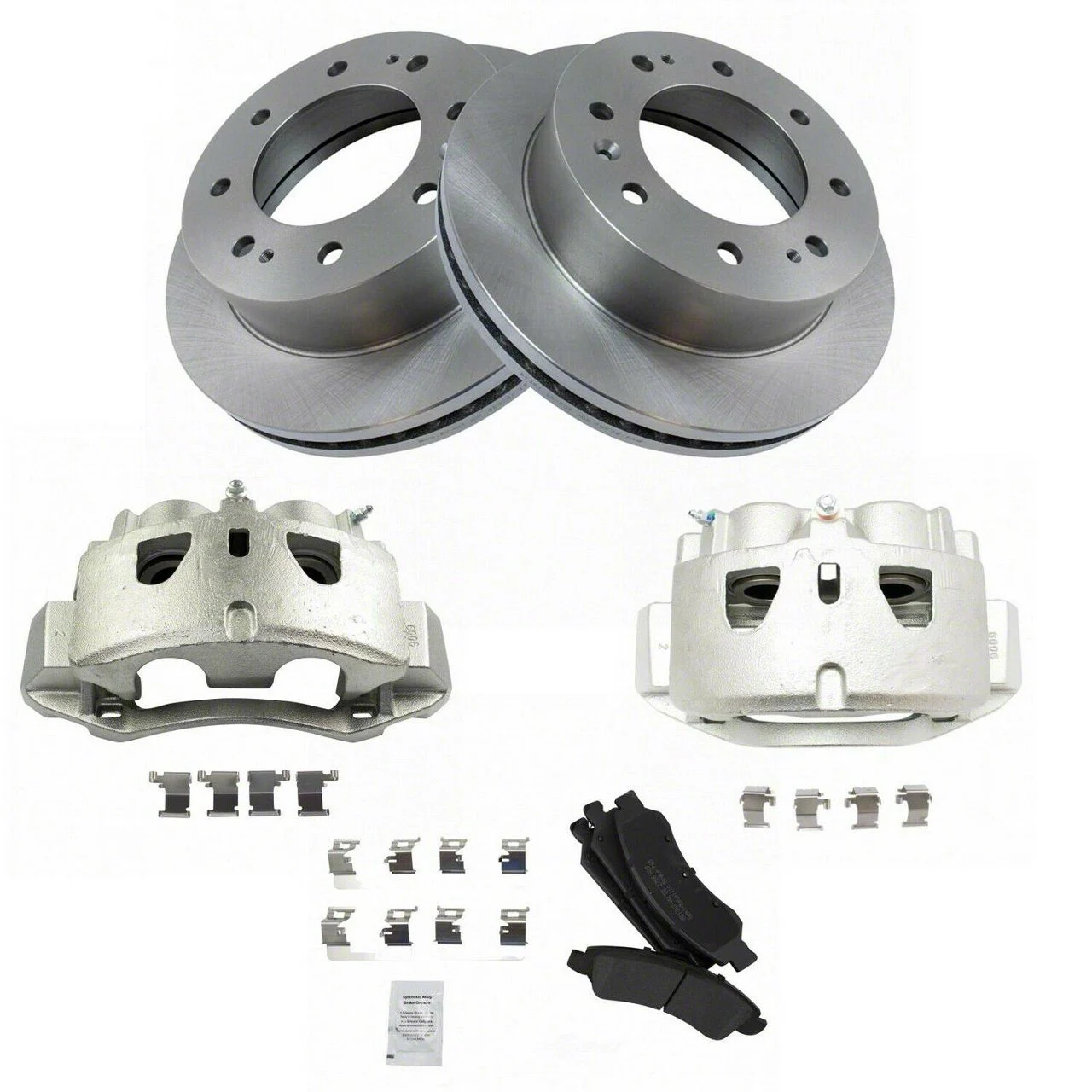 Semi-Metallic 8-Lug Brake Rotor, Pad and Caliper Kit; Front (12-18 Silverado 2500 HD)