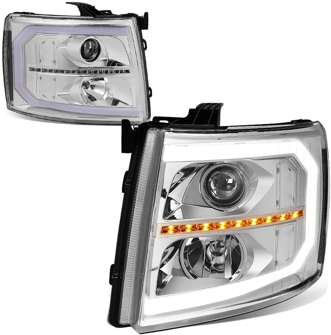 Sequential LED Turn Signal Projector Headlights with Clear Corner Lights; Chrome Housing; Clear Lens (07-14 Silverado 2500 HD)
