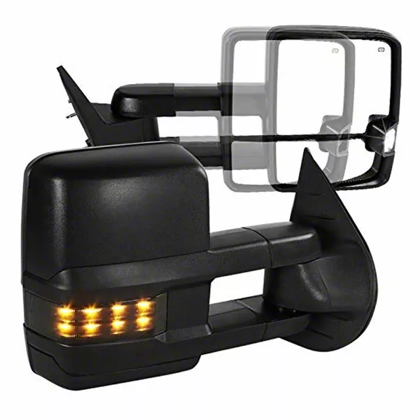 Powered Heated Manual Extendable Towing Mirrors with Smoked Turn Signals; Textured Black (07-14 Silverado 2500 HD)