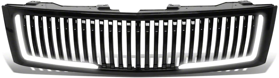 Vertical Style Upper Replacement Grille with LED DRL Light; Black (07-14 Silverado 2500 HD)