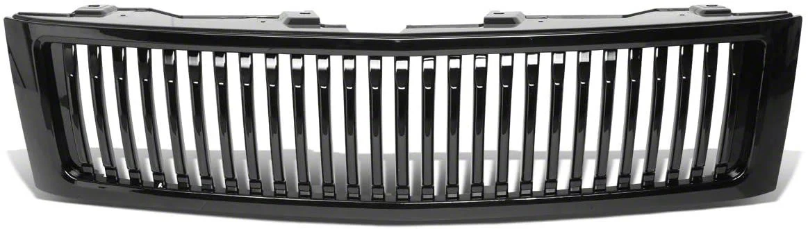 Badgeless Vertical Bar Style Upper Replacement Grille; Black (07-14 Silverado 3500 HD)