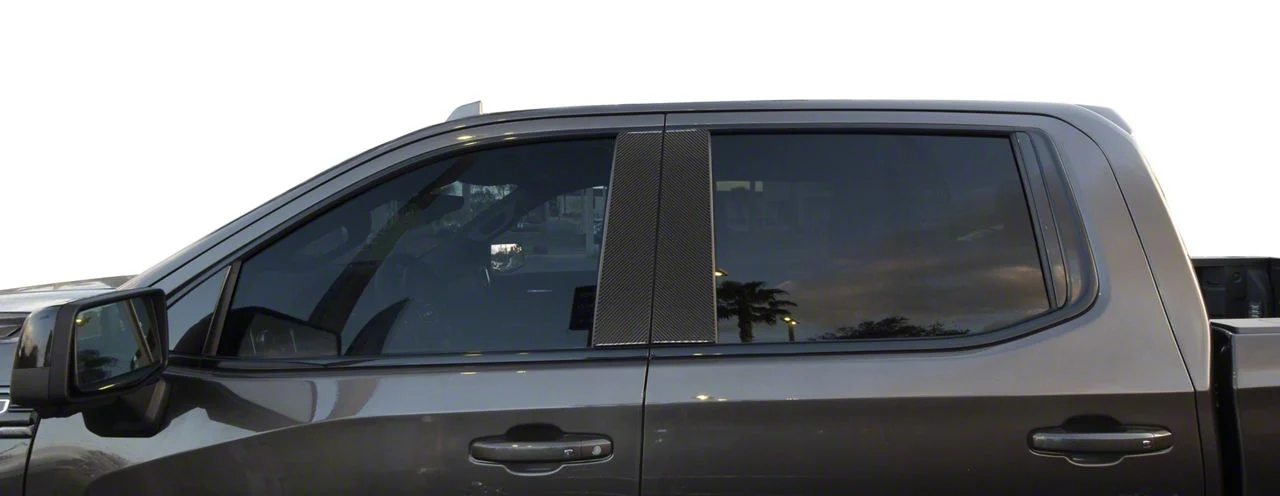 Door B-Pillar Accent Trim; Domed Carbon Fiber (20-26 Silverado 3500 HD)