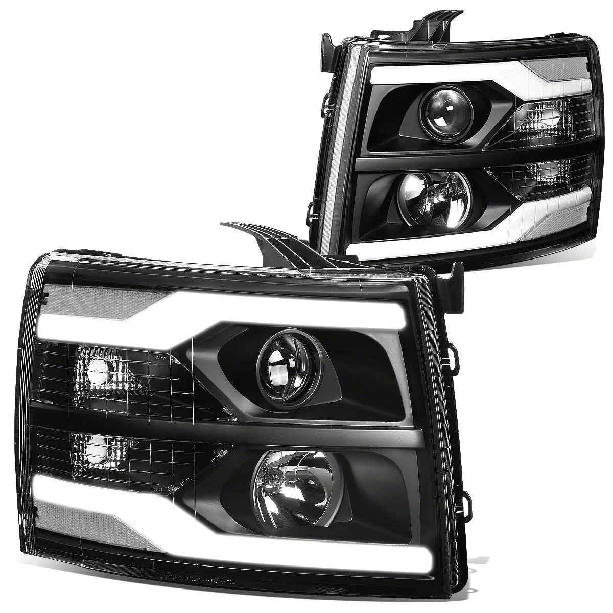 Dual LED DRL Projector Headlights with Clear Corner Lights; Black Housing; Clear Lens (07-14 Silverado 3500 HD)