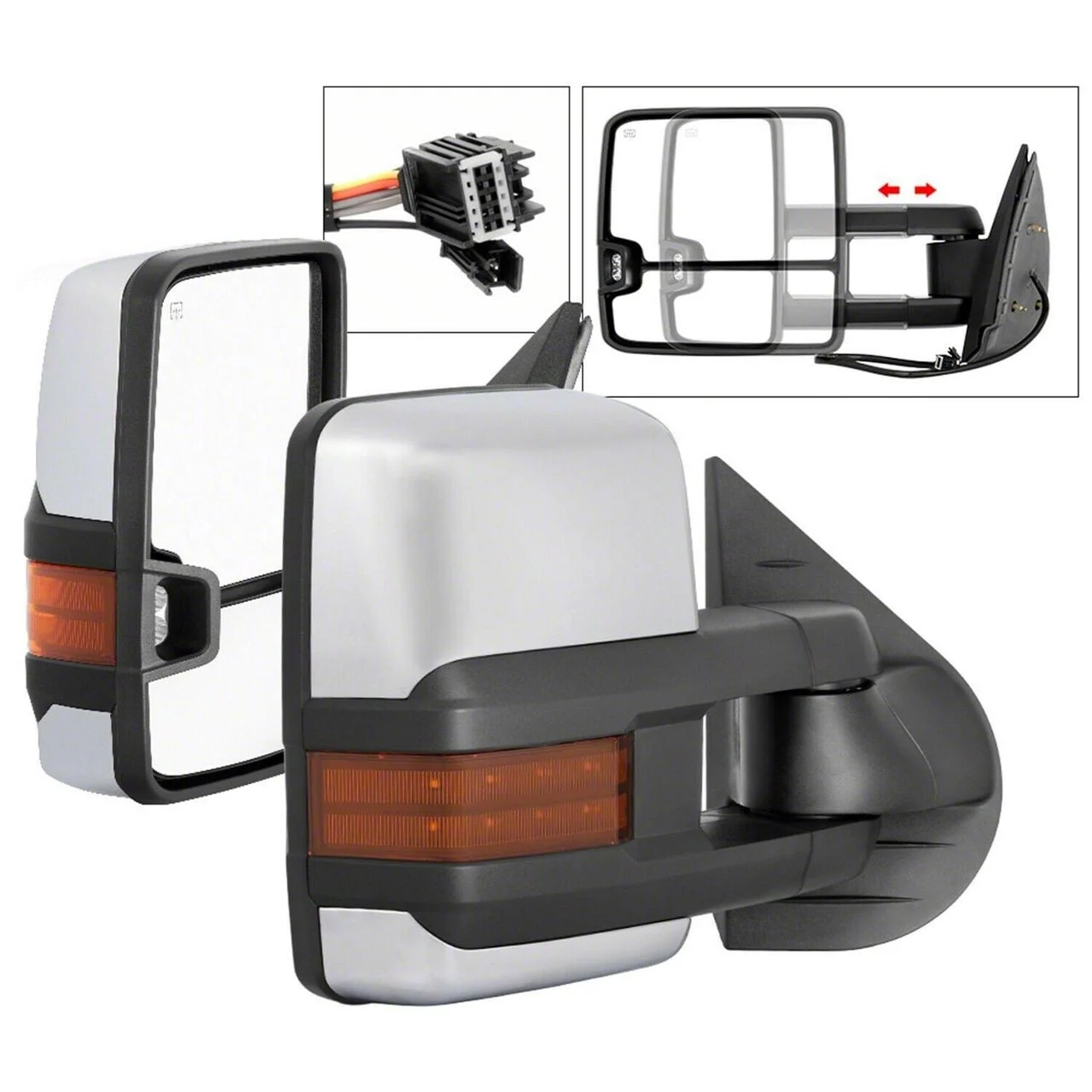 G3 Power Heated Telescoping Mirrors with Amber LED Turn Signals; Chrome (07-14 Silverado 3500 HD)