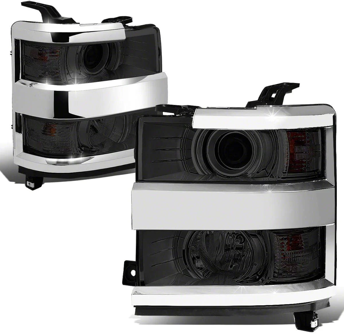 Projector Headlights with Clear Corner Lights; Chrome Housing; Smoked Lens (15-19 Silverado 3500 HD)