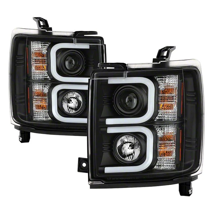 Light Bar DRL Projector Headlights; Black Housing; Clear Lens (15-19 Silverado 3500 HD)