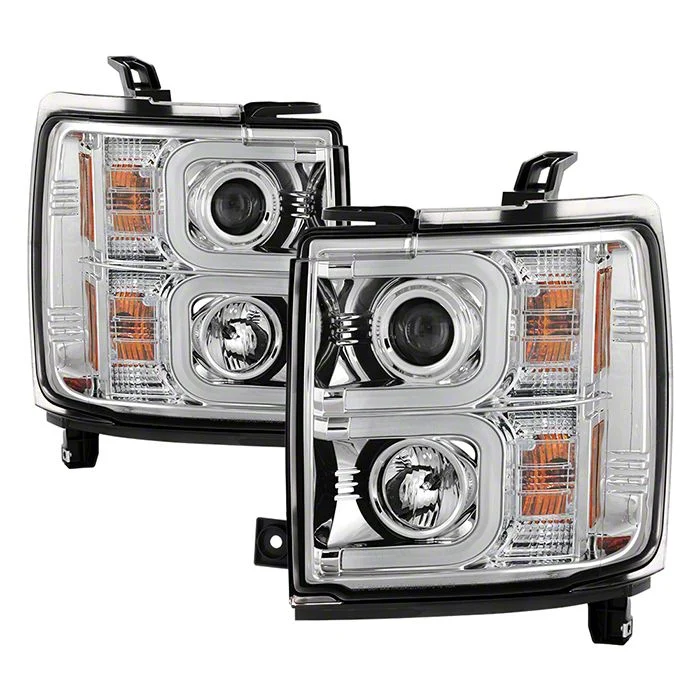 Light Bar DRL Projector Headlights; Chrome Housing; Clear Lens (15-19 Silverado 3500 HD)