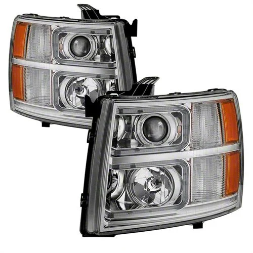 Light Tube Style Halo Projector Headlights; Chrome Housing; Clear Lens (07-14 Silverado 3500 HD)