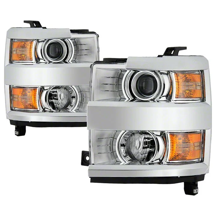 OE Style Headlights; Chrome Housing; Clear Lens (15-19 Silverado 3500 HD w/ Factory Halogen Headlights)