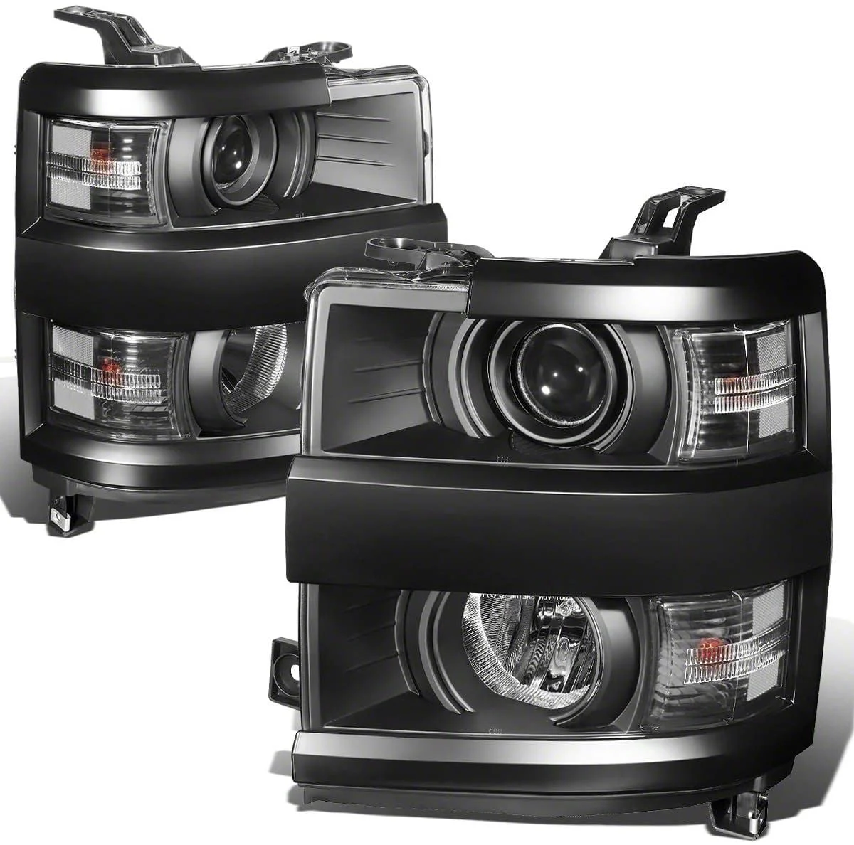 Projector Headlight with Clear Corner Lights; Black Housing; Clear Lens (15-19 Silverado 3500 HD)