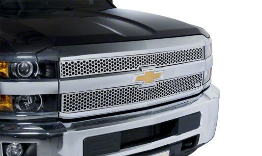 Putco Punch Design Upper Overlay Grilles; Polished (15-19 Silverado 3500 HD)