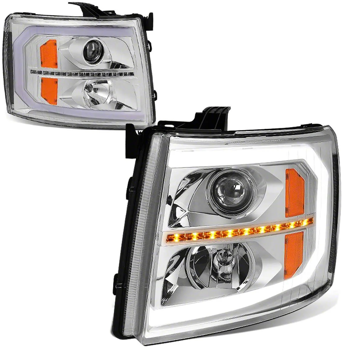 Sequential LED Turn Signal Projector Headlights with Amber Corner Lights; Chrome Housing; Clear Lens (07-14 Silverado 3500 HD)