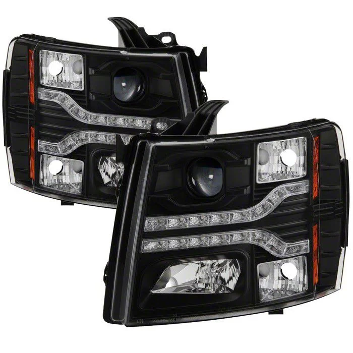 Signature Series Version 2 LED DRL Projector Headlights; Black (07-14 Silverado 3500 HD)