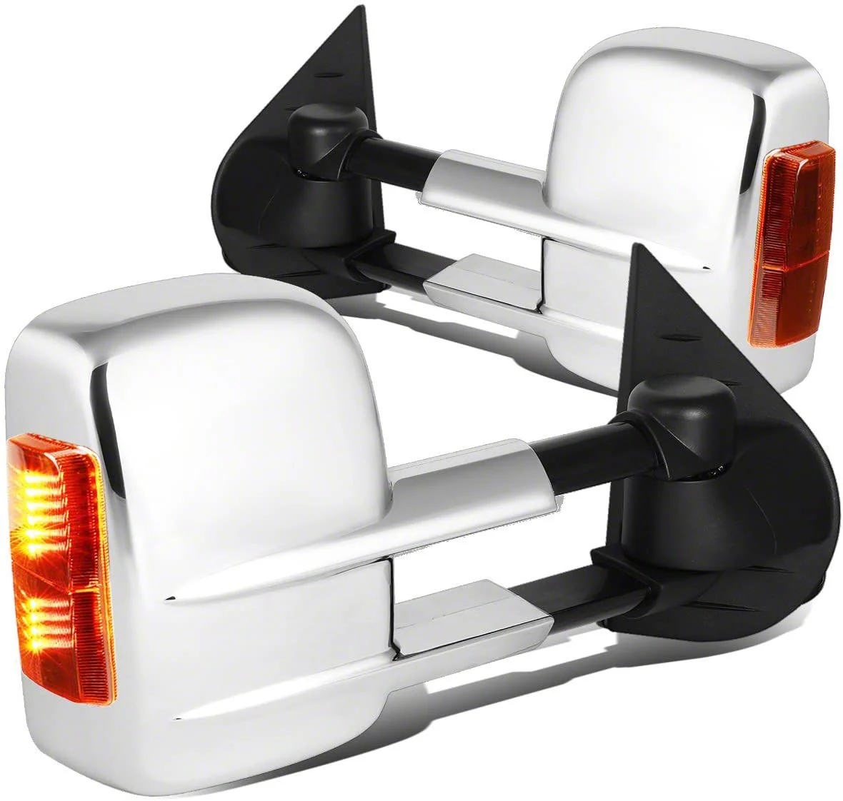 Towing Mirror; Manual; With Amber LED Signal; Chrome; Pair (07-13 Silverado 3500 HD)
