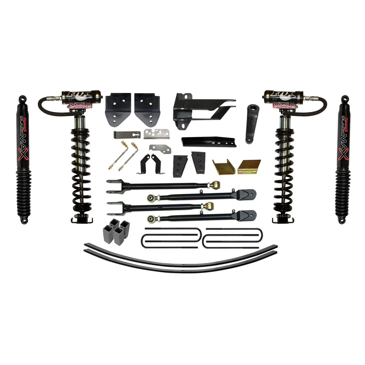 SkyJacker 8.50-Inch Coil-Over Kit with 4-Link Conversion, Lift Blocks, Rear Add-A-Leaf Springs and Black MAX Shocks (17-22 4WD F-250 Super Duty)