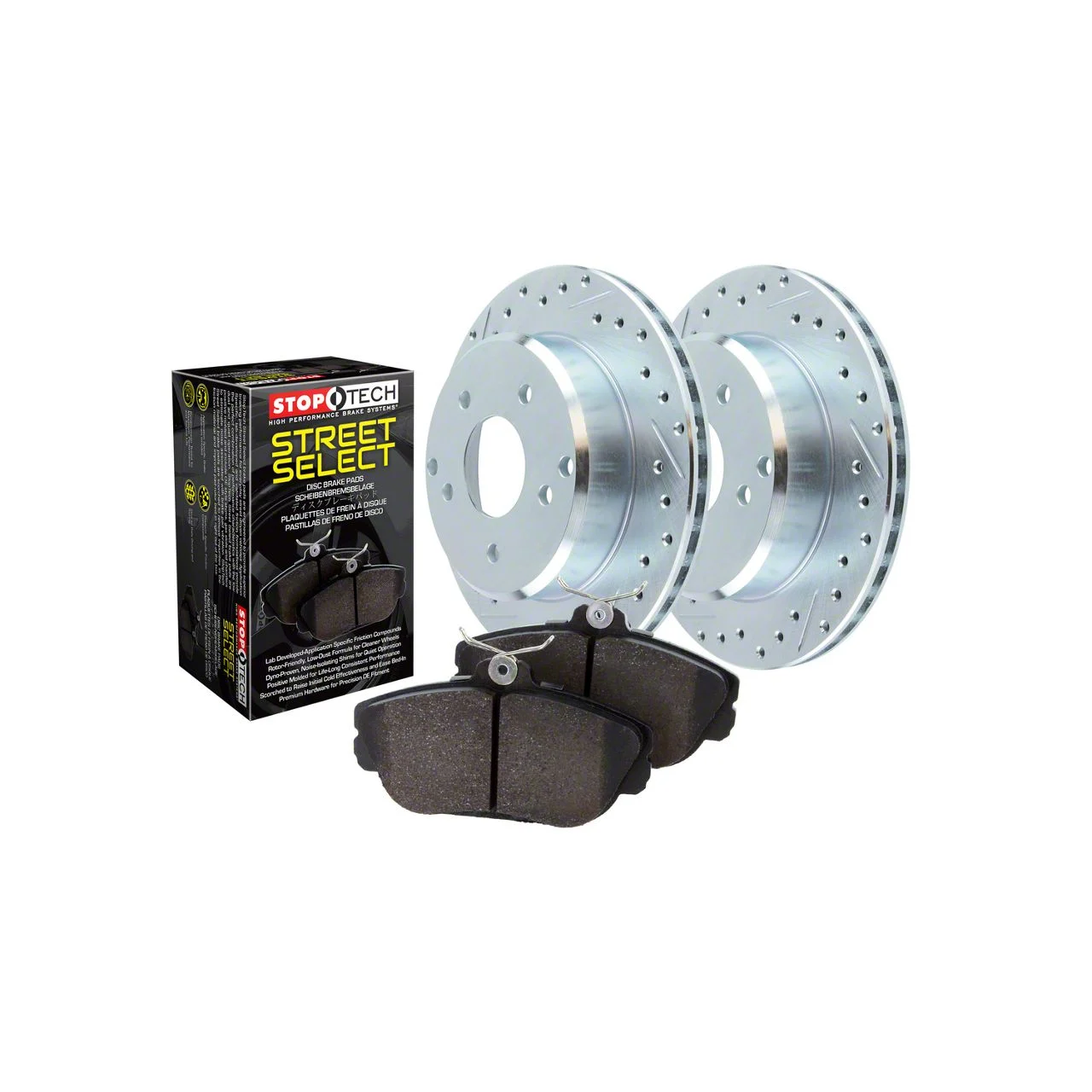 StopTech Sport Axle Drilled and Slotted 6-Lug Brake Rotor and Pad Kit; Rear (12-14 F-150; 15-20 F-150 w/ Manual Parking Brake)