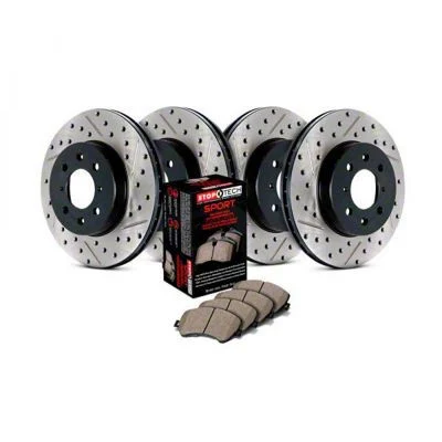 StopTech Sport Axle Slotted and Drilled 8-Lug Brake Rotor and Pad Kit; Front and Rear (12-15 Silverado 2500 HD)