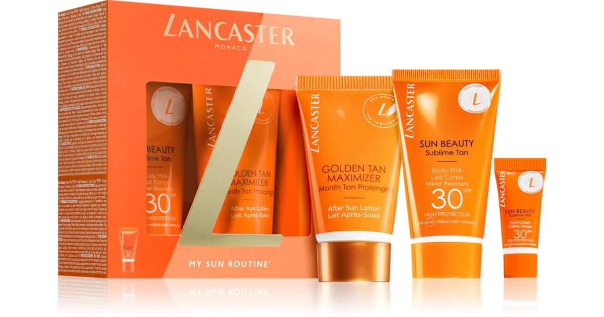 Lancaster Sun Beauty confezione regalo da donna latte corpo per prolungare l'abbronzatura 30 ml + latte corpo SPF 30 crema protettiva viso SPF 30