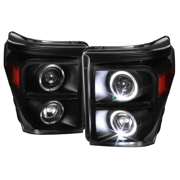 Dual Halo Projector Headlights; Matte Black Housing; Clear Lens (11-16 F-250 Super Duty)
