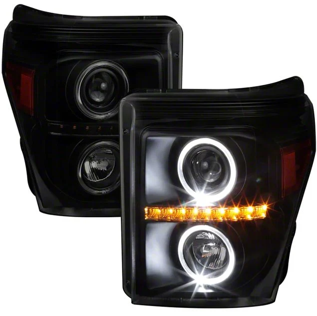 Dual Halo Projector Headlights; Black Housing; Smoked Lens (11-16 F-250 Super Duty)