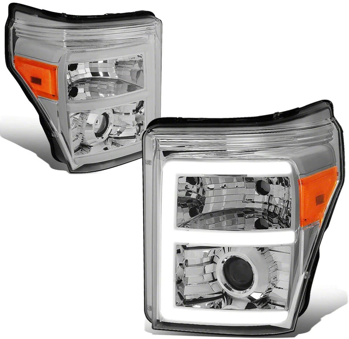 LED DRL Projector Headlights with Amber Corner Lights; Chrome Housing; Clear Lens (11-16 F-250 Super Duty)