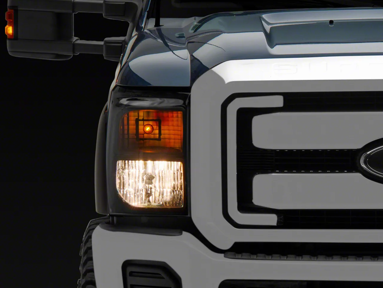 Factory Style Headlights with Amber Corner Lights; Black Housing; Clear Lens (11-16 F-250 Super Duty)