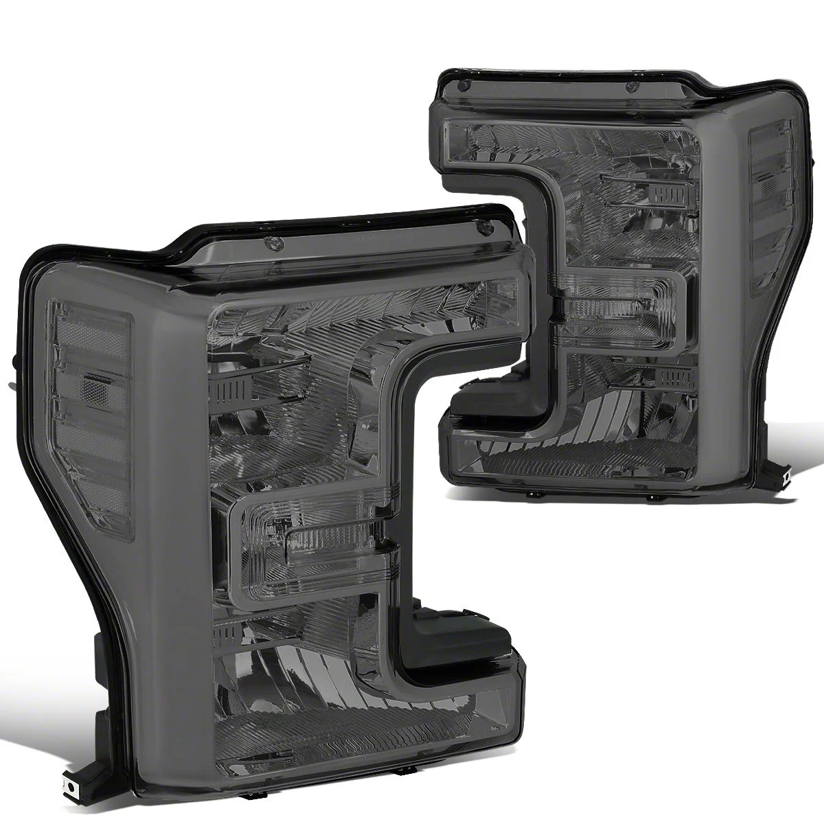 Headlights with Clear Corners; Chrome Housing; Smoked Lens (17-19 F-250 Super Duty w/ Factory Halogen Headlights)