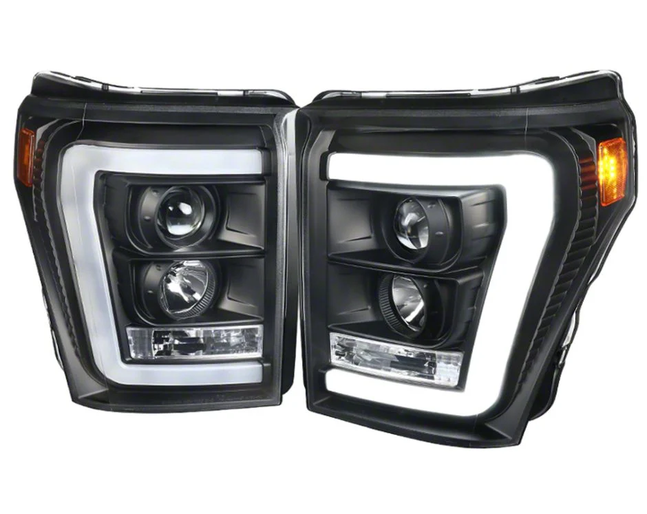 Light Bar DRL Projector Headlights; Matte Black Housing; Clear Lens (11-16 F-250 Super Duty)