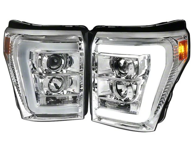 Light Bar DRL Projector Headlights; Chrome Housing; Clear Lens (11-16 F-250 Super Duty)