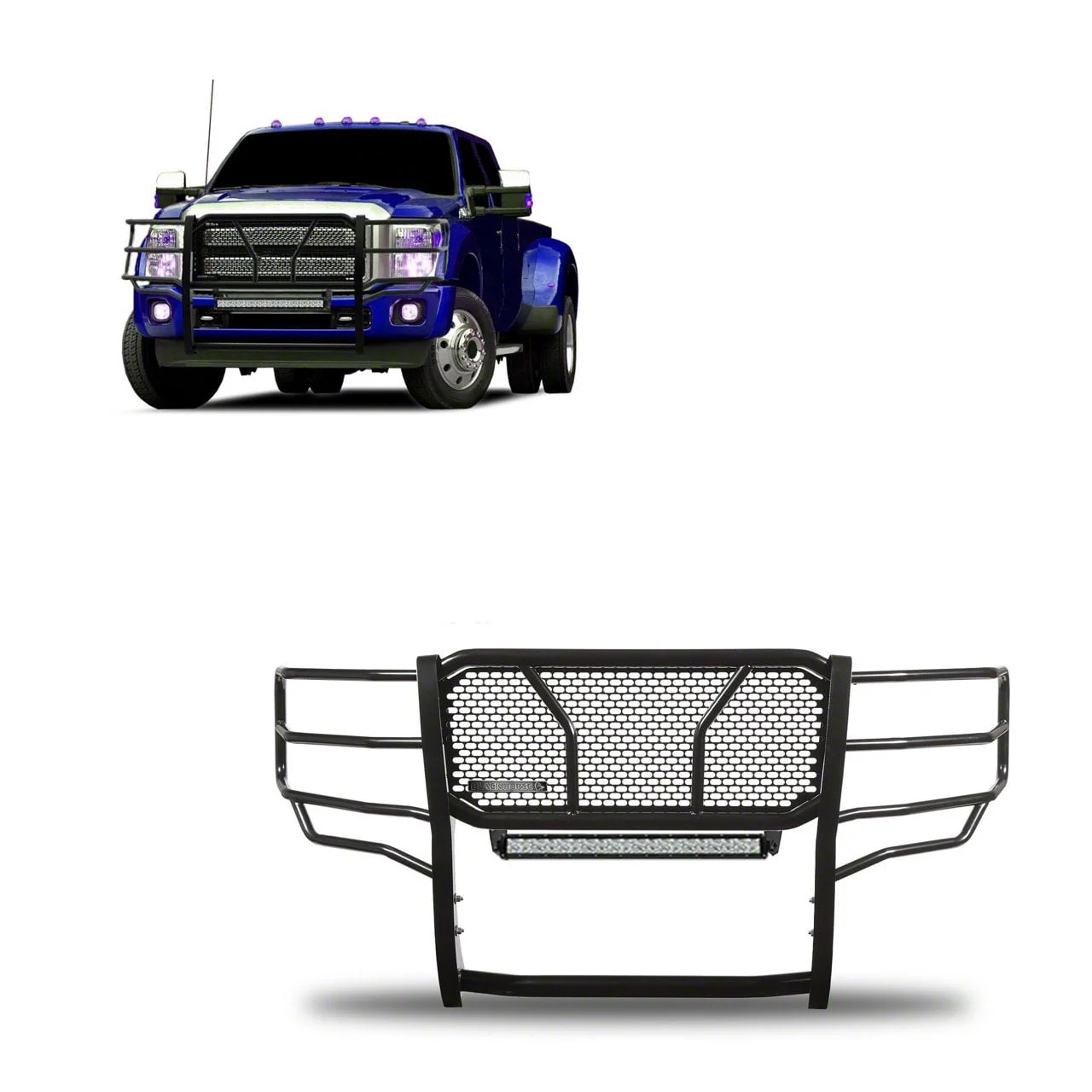 Rugged Heavy Duty Grille Guard with 20-Inch LED Light Bar; Black (11-16 F-250 Super Duty)