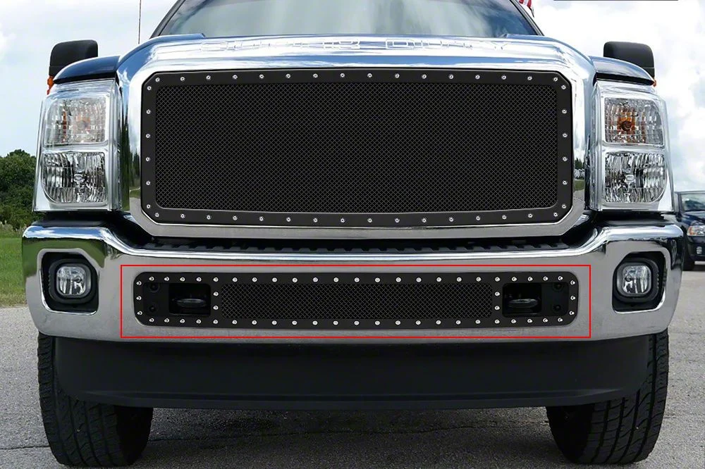 Stainless Steel Rivet Lower Grille Insert; Black (11-16 F-250 Super Duty)