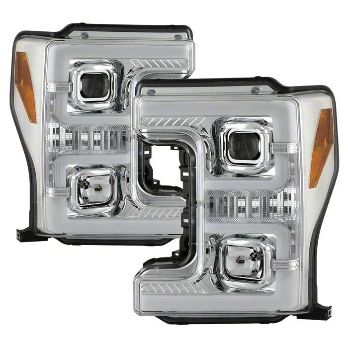 Switchback Light Bar Projector Headlights; Chrome Housing; Clear Lens (17-19 F-250 Super Duty w/ Factory Halogen Headlights)