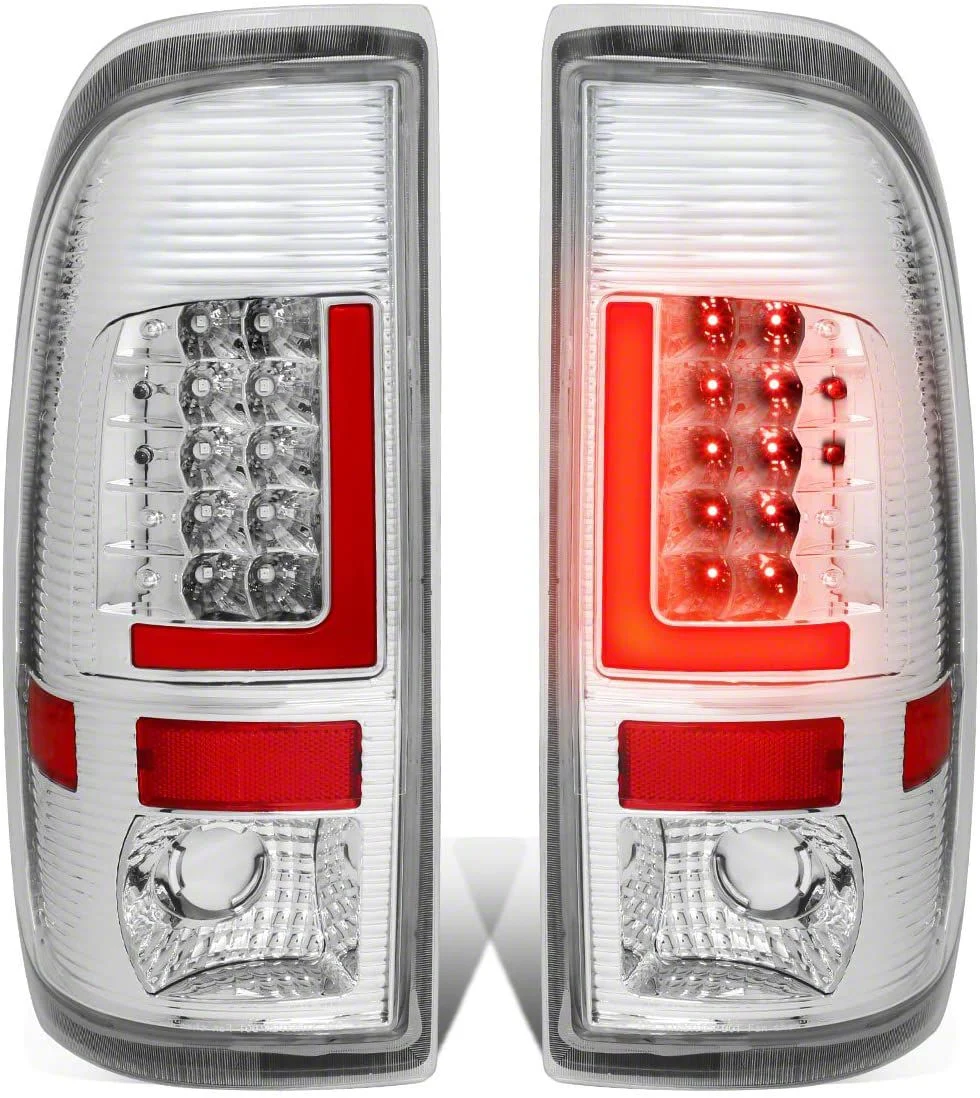 Red L-Bar LED Tail Lights; Chrome Housing; Clear Lens (11-16 F-250 Super Duty)