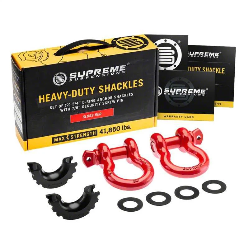 Supreme Suspensions 3/4-Inch D-Ring Shackle Kit; Red