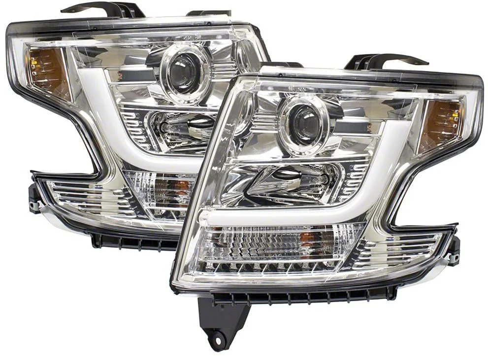 DRL Design Projector Headlights; Chrome Housing; Clear Lens (15-16 Tahoe)