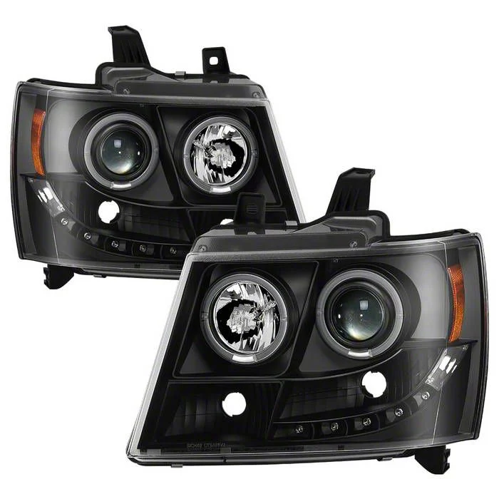 Signature Series LED Halo Projector Headlights; Black Housing; Clear Lens (07-14 Tahoe)