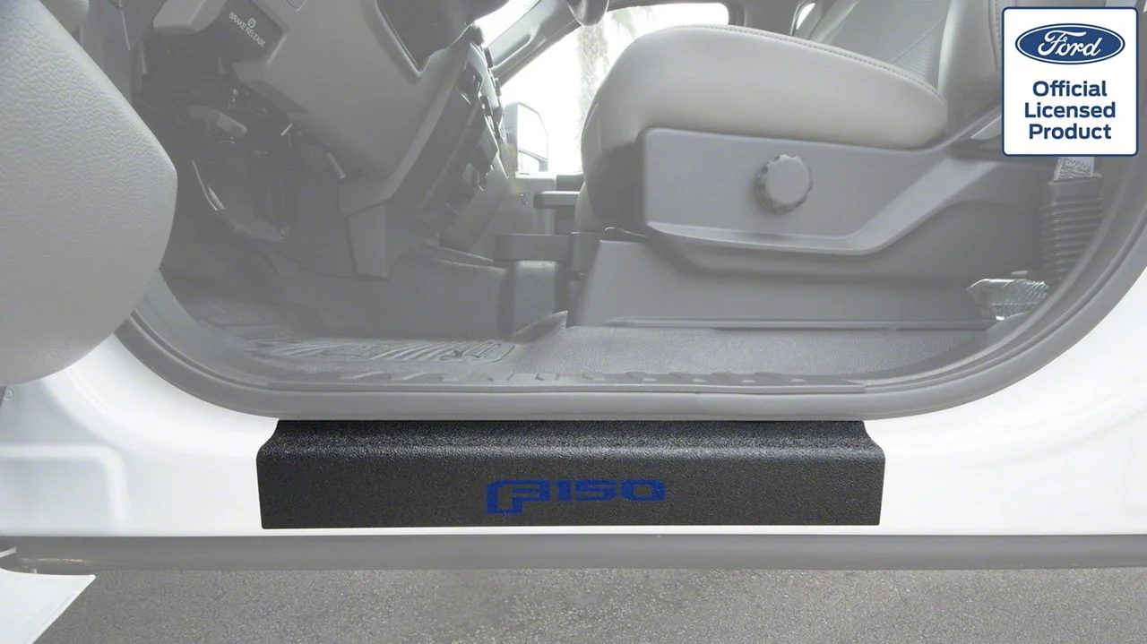 Front Door Sill Protection with F-150 Logo; TUF-LINER Black; Blue (15-26 F-150)