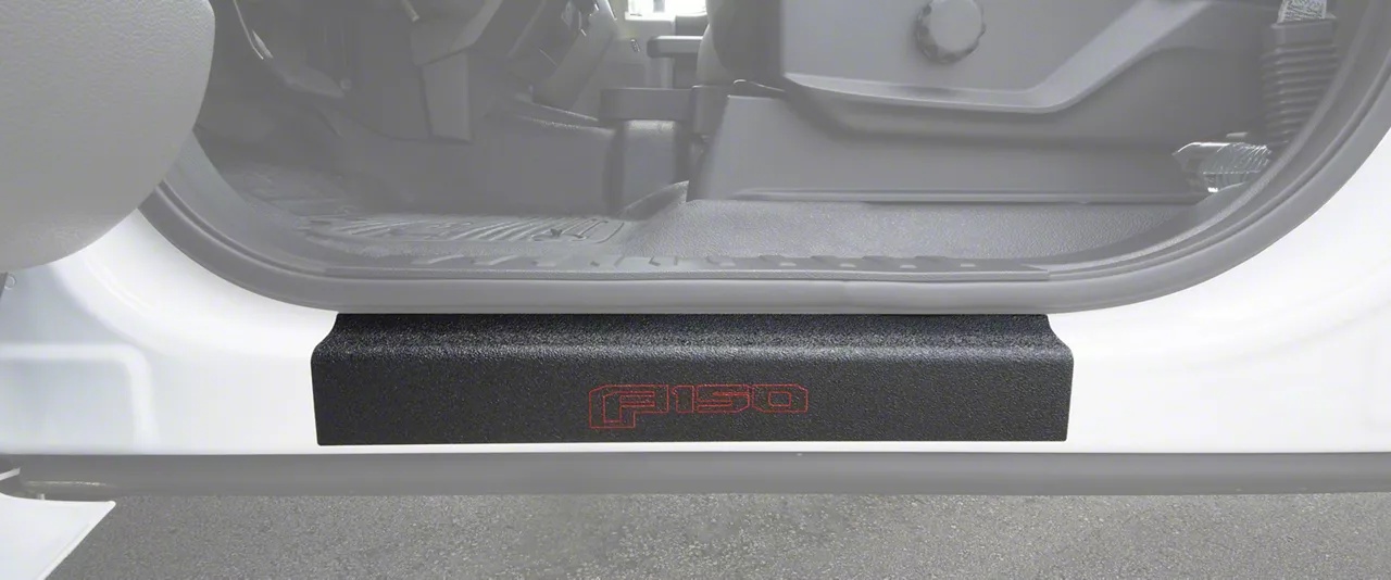 Front Door Sill Protection with F-150 Logo; TUF-LINER Black; Black and Red (15-26 F-150)