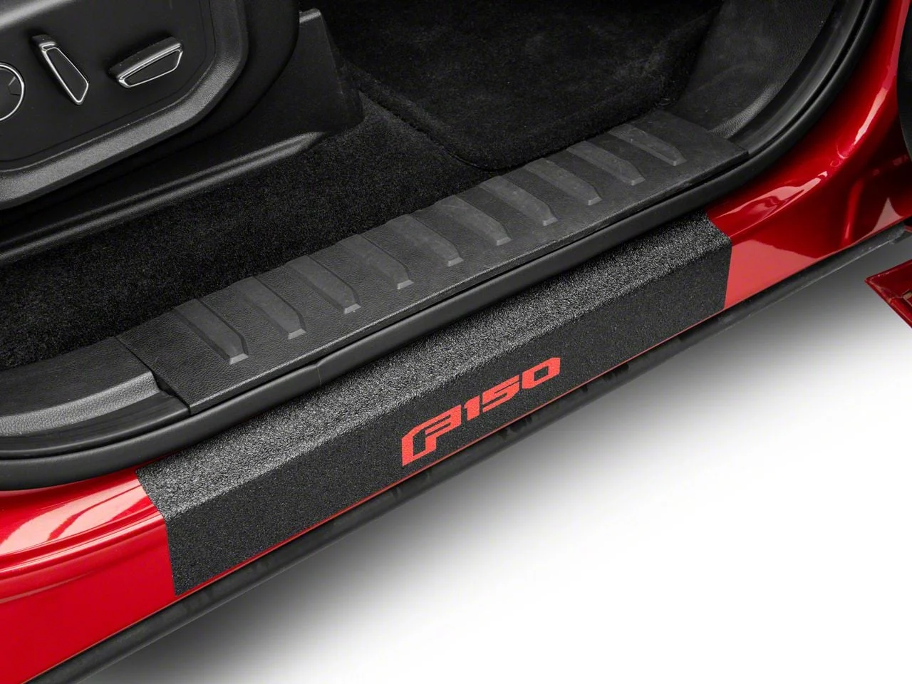 Front Door Sill Protection with F-150 Logo; TUF-LINER Black; Red (15-26 F-150)
