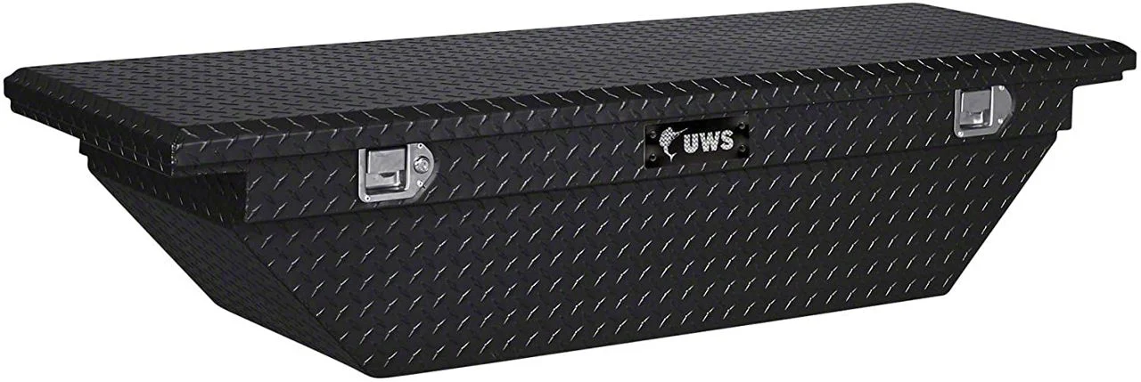 UWS 69-Inch Aluminum Low Profile Angled Crossover Tool Box; Gloss Black (09-26 RAM 1500 w/o RAM Box)
