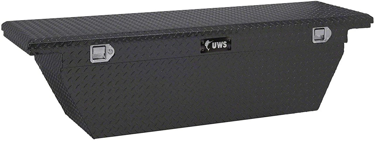 UWS 69-Inch Aluminum Deep Angled Crossover Tool Box; Matte Black (10-18 RAM 2500 w/o RAM Box)