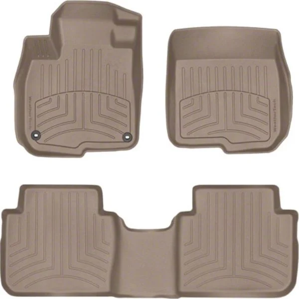 Weathertech Front and Rear Floor Liner HP; Tan (20-26 Sierra 2500 HD Crew Cab w/ Front Bucket Seats & Rear Underseat Storage)