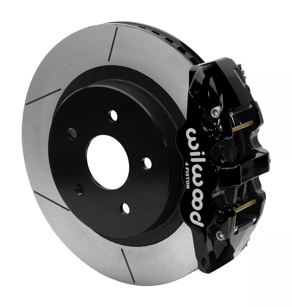 Wilwood AERO4 Rear Big Brake Kit with 15-Inch Slotted Rotors; Black Calipers (13-18 RAM 1500)