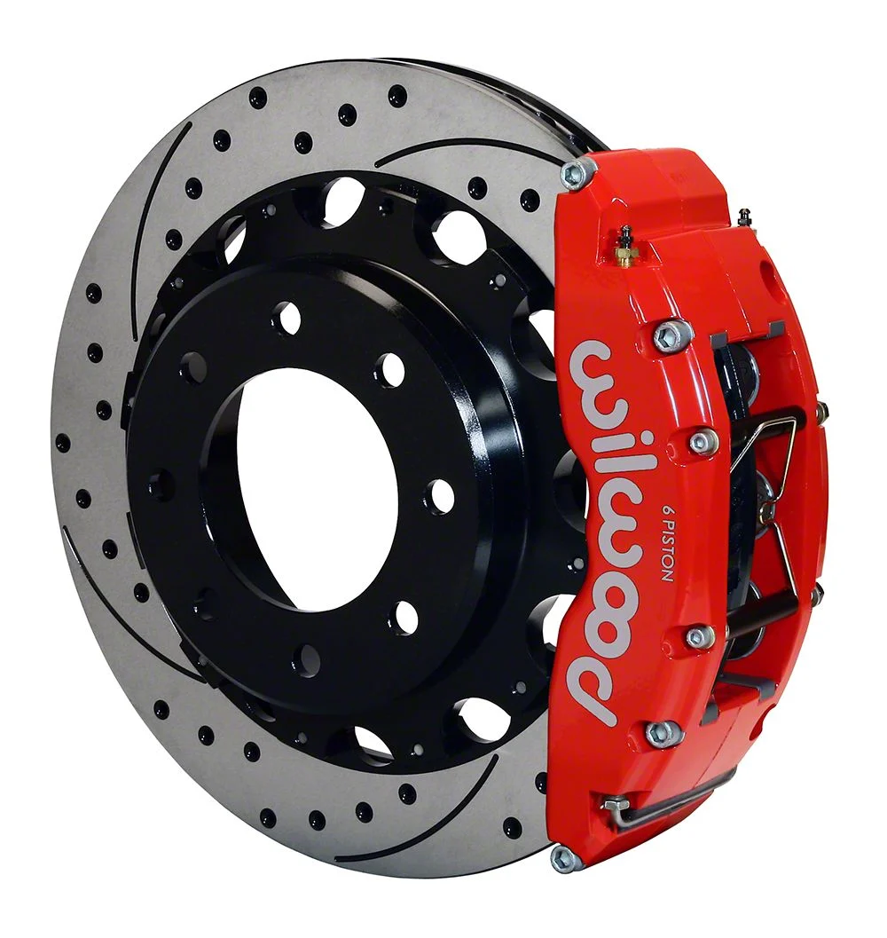 Wilwood TC6R Rear Big Brake Kit with 16-Inch Drilled and Slotted Rotors; Red Calipers (07-10 Sierra 2500 HD)