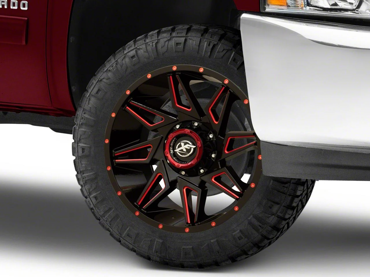 XF Offroad XF-218 Gloss Black Red Milled 6-Lug Wheel; 20x9; 12mm Offset (07-13 Silverado 1500)